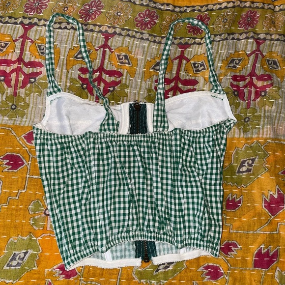 Green and white plaid zip up corset top size S (fits XS/S) - Picture 4 of 7